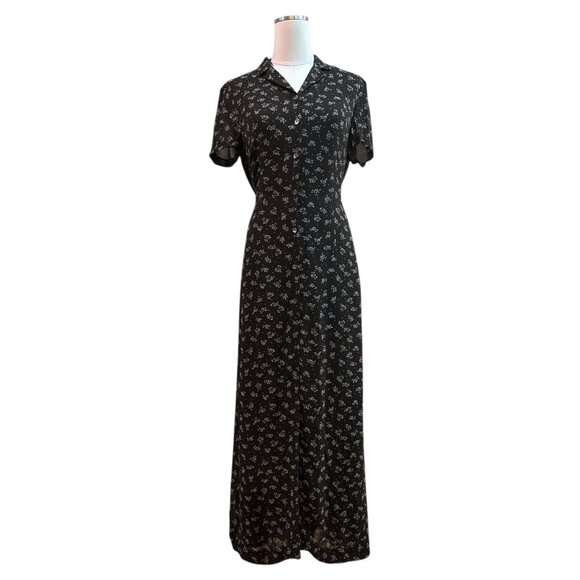 Vtg Dark Academia Ditzy Floral Maxi Dress Sz 8 Button Front Collared Cottagecore - Picture 1 of 15